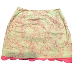 Lilly Pulitzer Green Pink Embroidered Pencil Skirt, Preppy Layered Skirt size 4